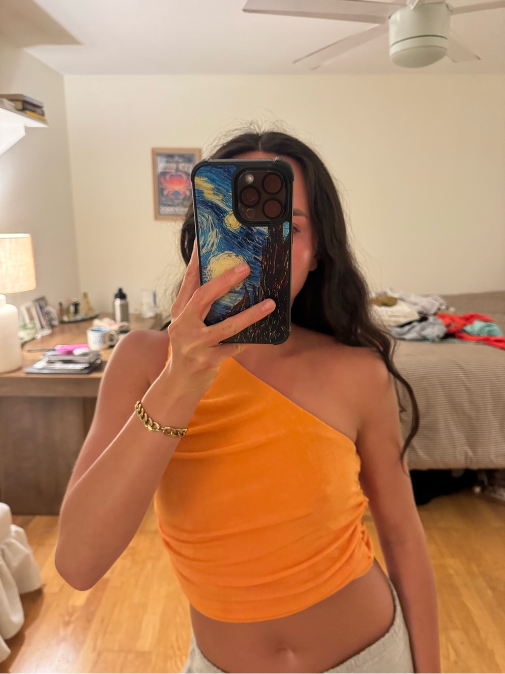 Orange one shoulder going out top